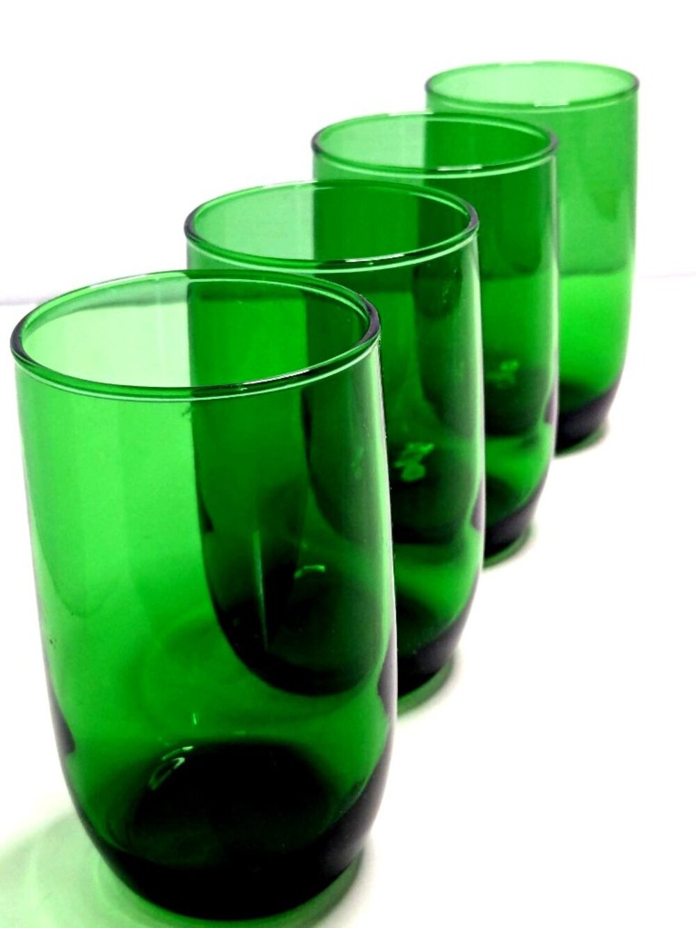 4 Anchor Hocking Forest Green Juice Tumblers  3 3/8" Tall 5.5 Oz Vintage 1950s